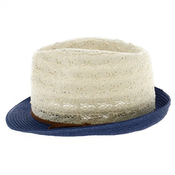 Blue Paper Straw Lace Trilby Hat - Traclet
