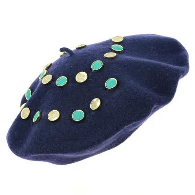 Béret Basque Création Boutons Jaunes & Verts Laine - Traclet Reference : 12368 | Chapellerie Traclet