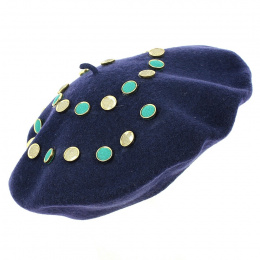 Basque Beret Creation Yellow & Green Buttons Wool - Traclet