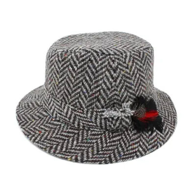 Grey and black chevron wool bucket hat Reference: 6 | Chapellerie Traclet