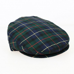 Casquette plate à carreaux verte en soie