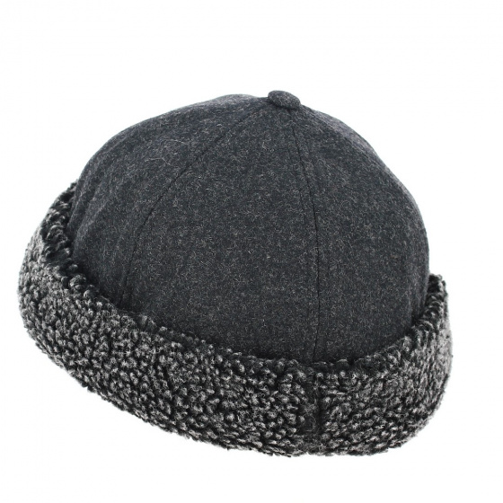 Charcoal Docker Beanie with Faux Fur - Traclet