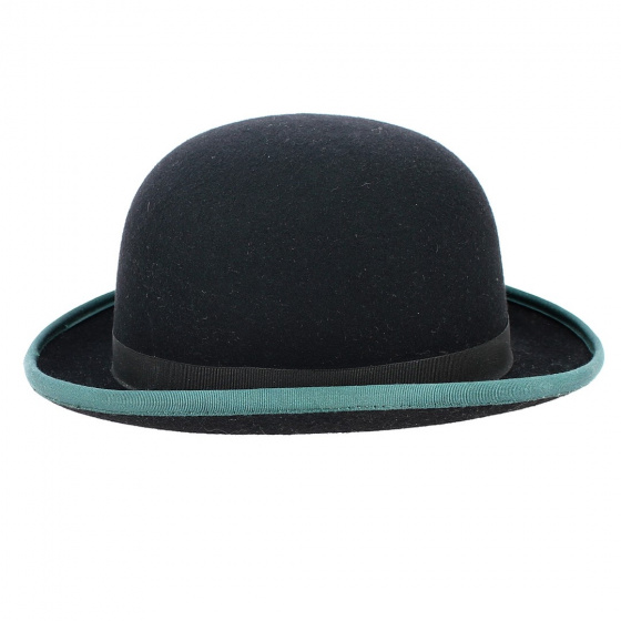 Chapeau Melon Zeleno Feutre Laine Noir & Vert - Traclet