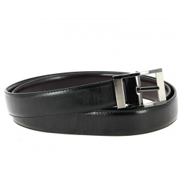 Small Buckle Black Leather Belt - Traclet