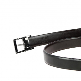 Small Buckle Black Leather Belt - Traclet
