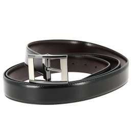 Black Leather Belt with Large Buckle - Traclet
