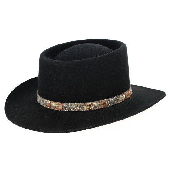 Black Fur Felt Traveller Hat with Feather - Broswell