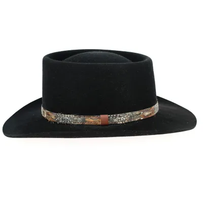 Chapeau Traveller Plume Feutre Poil Noir- Broswell Reference : 12511 | Chapellerie Traclet
