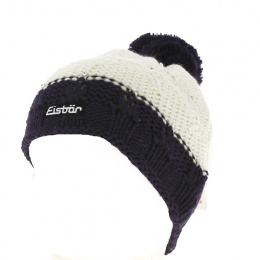 Women's Two-Tone Diamond Pom-Pom Beanie - Eisbär