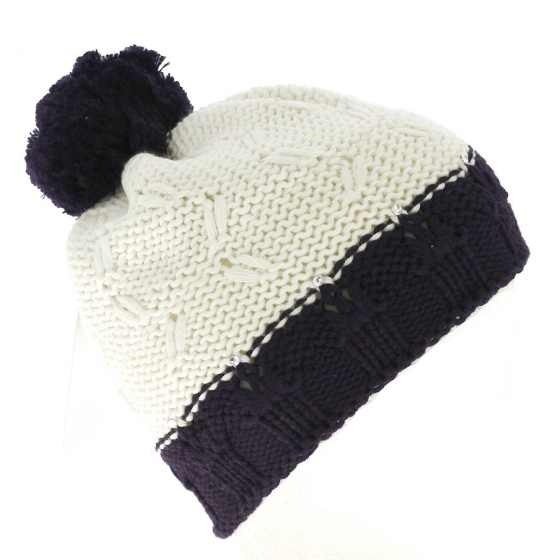 Women's Two-Tone Diamond Pom-Pom Beanie - Eisbär