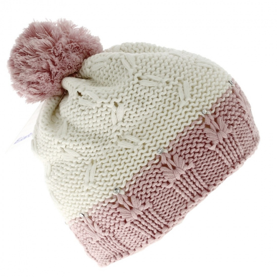 Women's Two-Tone Diamond Pom-Pom Beanie - Eisbär