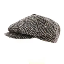 Casquette Irlandaise Clifden Harris Tweed Chevrons Gris - Hanna Hats Reference : 3569 | Chapellerie Traclet