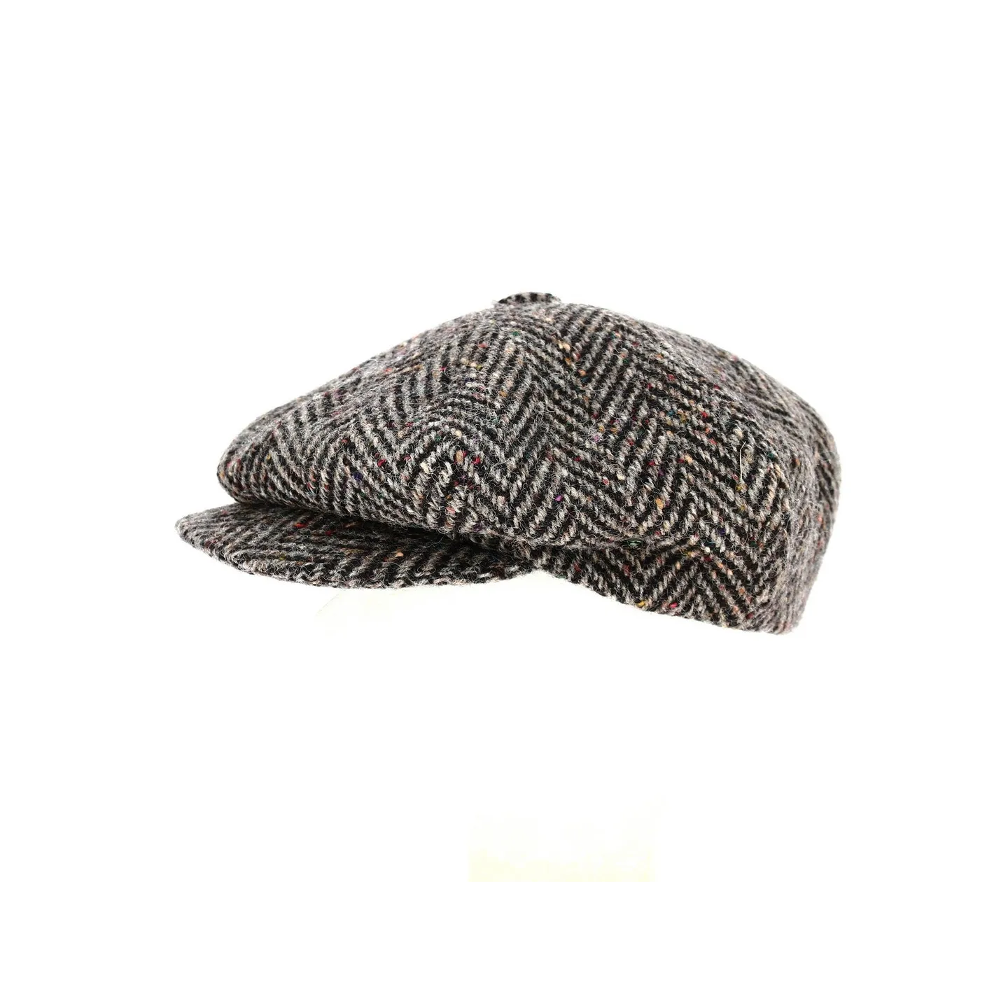 Casquette Irlandaise Clifden Harris Tweed Chevrons Gris - Hanna Hats Reference : 3569 | Chapellerie Traclet