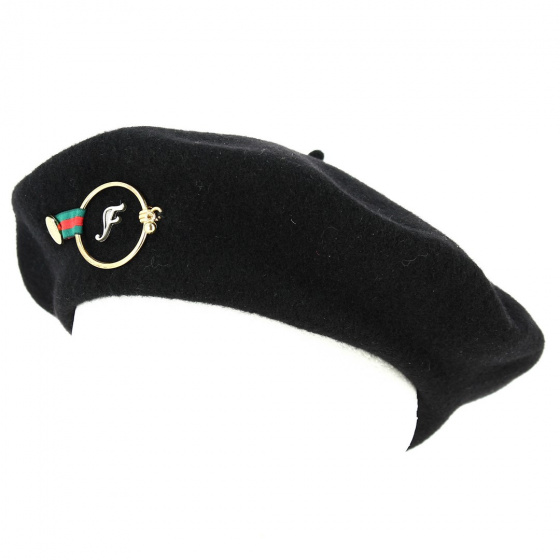 Béret Basque Ornement Laine Noir - Flechet