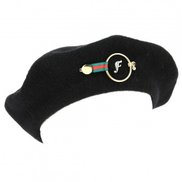 Black Wool Ornament Basque Beret - Flechet