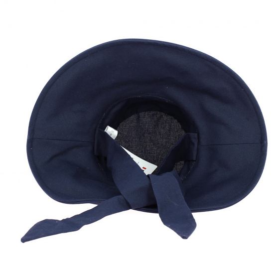 Navy Cotton Wide Brim Capeline - Fléchet