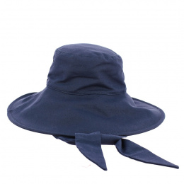 Navy Cotton Wide Brim Capeline - Fléchet