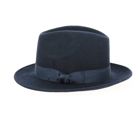 Navy Wool Felt Godfather Hat - Traclet
