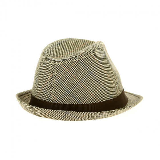 Mini Houndstooth Trilby Hat Beige & Brown Felt - Traclet Mini Houndstooth Trilby Hat Beige & Brown Felt - Traclet