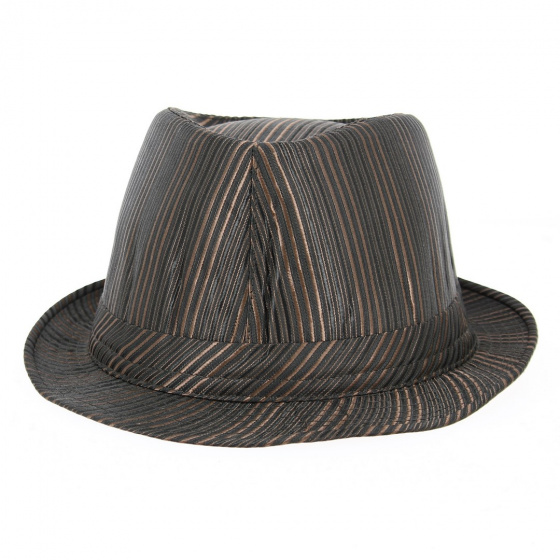 Brown Striped Satin Trilby Hat - Traclet