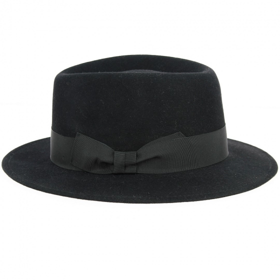 Black Fur Felt Seberger Fedora Hat - Traclet
