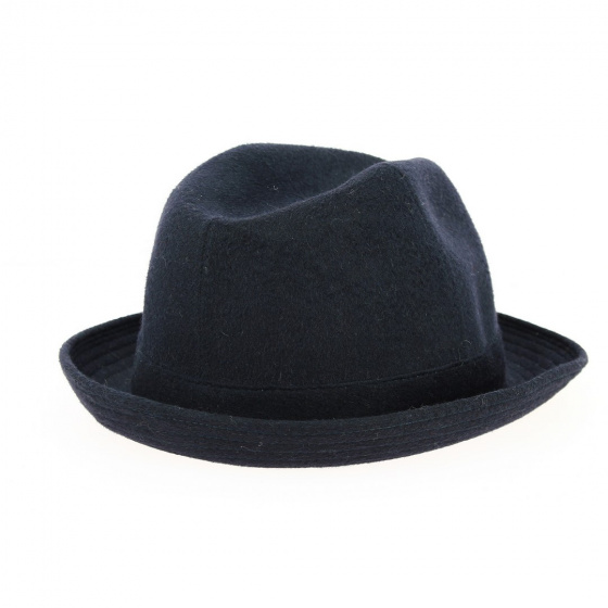 Small Navy Blue Cashmere Homburg Hat - Traclet
