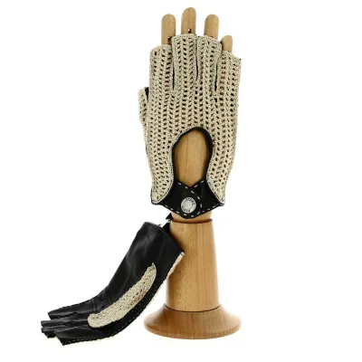 Mitaines de Conduite Cuir & Coton Noire - Glove Story Reference : 12881 | Chapellerie Traclet