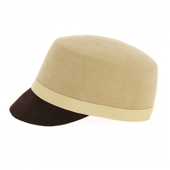 Brown & Beige Wool Felt Army Cap - Vincent Pradier