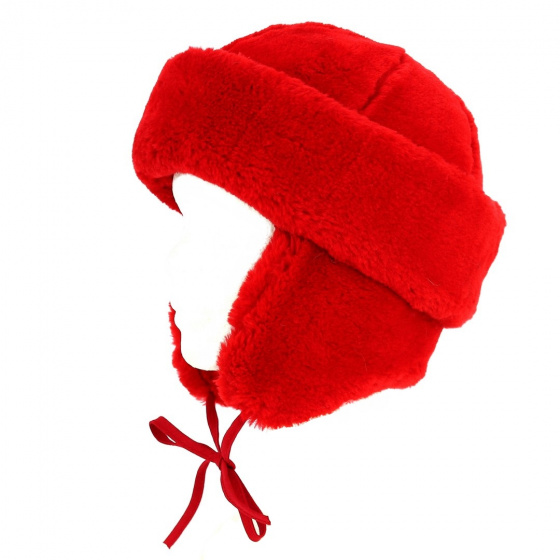 Red Acrylic Frimas Beanie Hat with Ear Flaps - Traclet