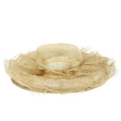 Clemence Beige Straw Ceremonial Wide-Brimmed Hat - Traclet Reference: 13075 | Traclet Hatmakers