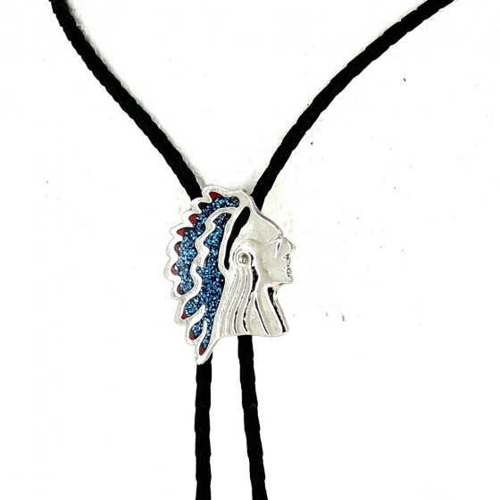 Bolo Tie Chef Indien Bleu & Argent