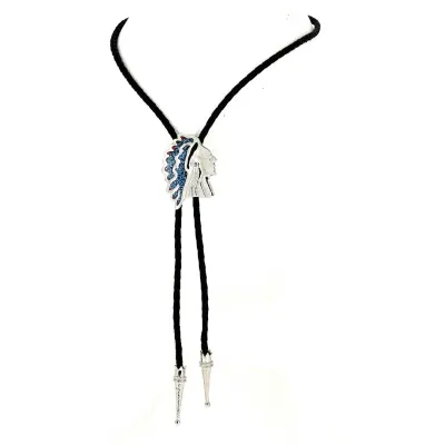 Bolo Tie Chef Indien Bleu & Argent Reference : 13152 | Chapellerie Traclet