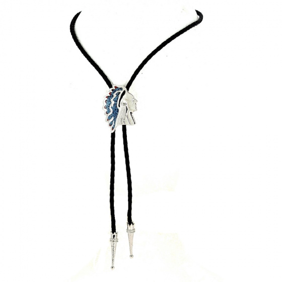 Blue & Silver Indian Chief Bolo Tie