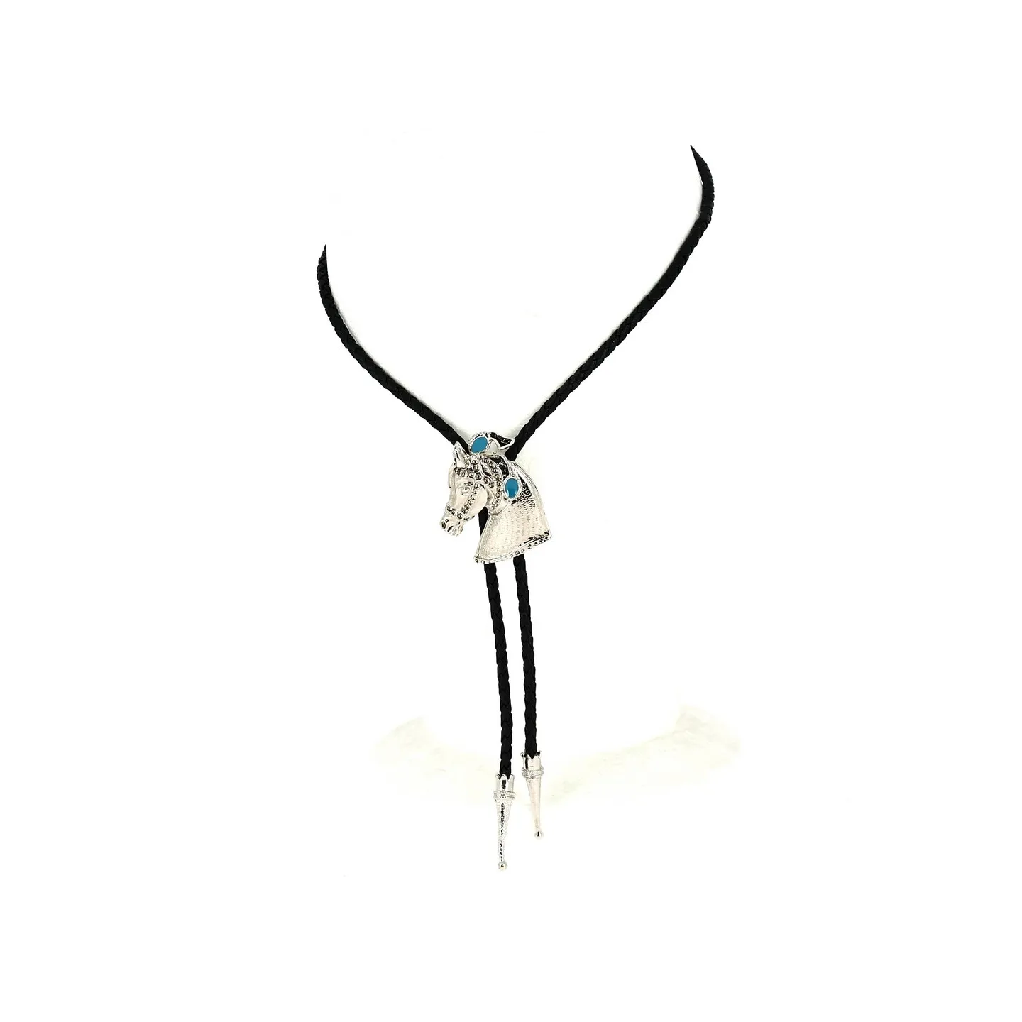 Blue & Silver Horse Head Bolo Tie Reference: 13153 | Chapellerie Traclet