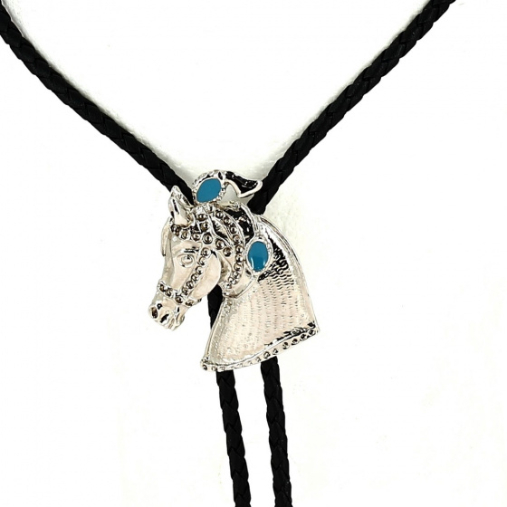 Blue & Silver Horse Head Bolo Tie