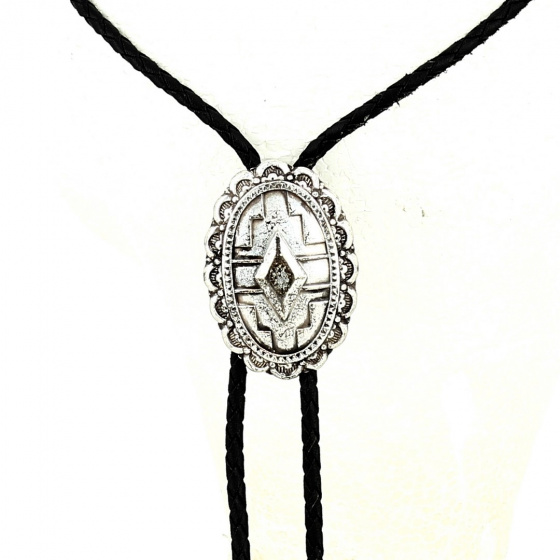 Silver Aztec Pattern Bolo Tie