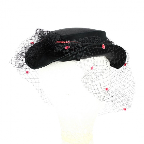 Black Satin & Sequins Ceremony Hat - Traclet