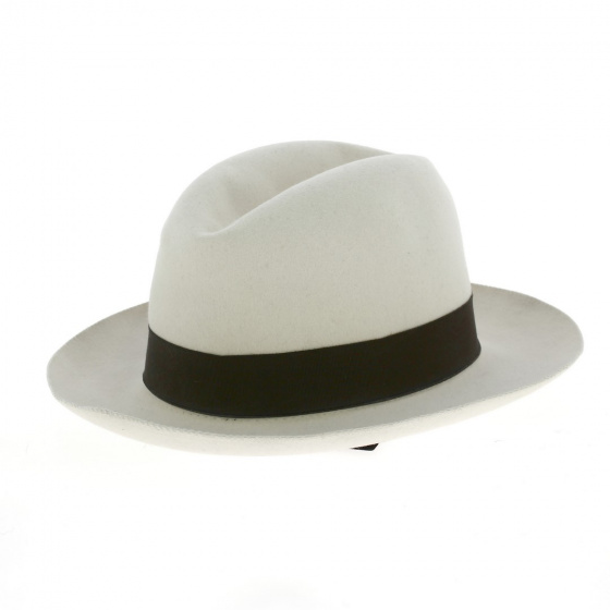 White & Brown Fur Felt Fedora Hat - Borsalino White & Brown Fur Felt Fedora Hat - Borsalino