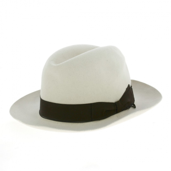 White & Brown Fur Felt Fedora Hat - Borsalino White & Brown Fur Felt Fedora Hat - Borsalino