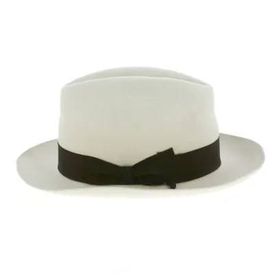 White & Brown Fur Felt Fedora Hat - Borsalino
