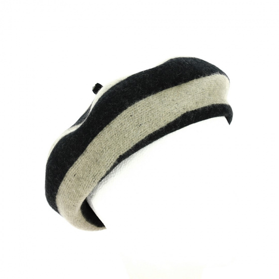 Béret Audrey Twig Stripe Laine Noir & Gris - Brixton
