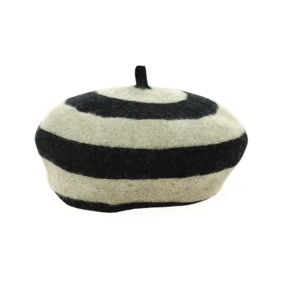 Audrey Twig Stripe Wool Beret Black & Grey - Brixton Reference: 13257 | Traclet Hat Shop