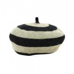 Audrey Twig Stripe Wool Beret Black & Grey - Brixton