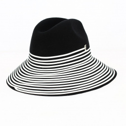 Black Wool Felt Spiral Fedora Hat - Fléchet