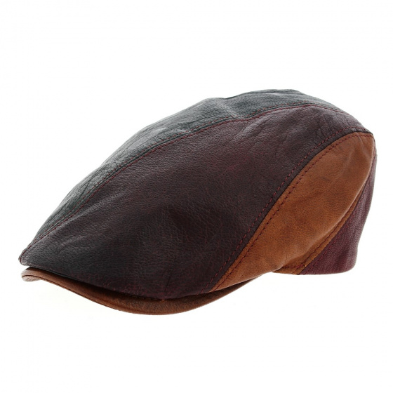 Multicolored leather flat cap