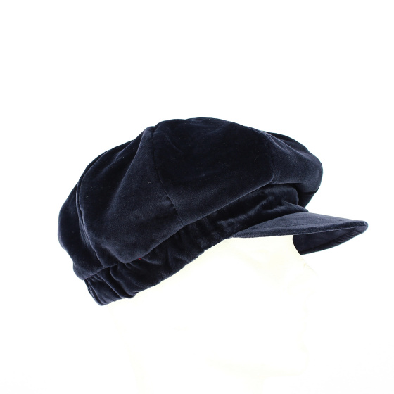 Navy Blue Velvet Newsboy Cap - Traclet