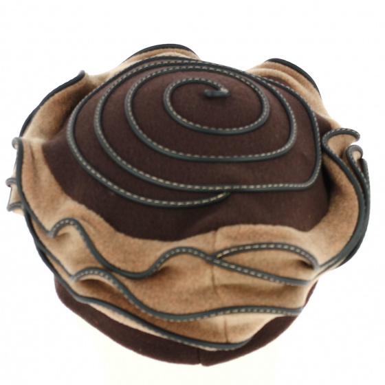Women's Fleece Beret Lila Brown & Beige - Traclet