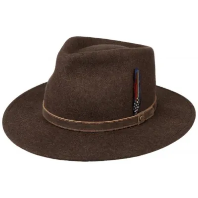 Chapeau Fedora Estarico Feutre Laine Marron Chiné - Stetson Reference : 13039 | Chapellerie Traclet