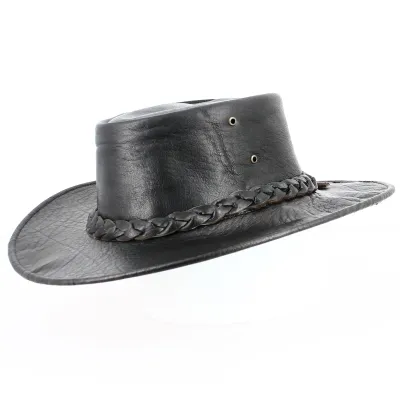 Black Leather Australian Mahisa Hat - Aussie Apparel Reference: 13524 | Traclet Hat Shop
