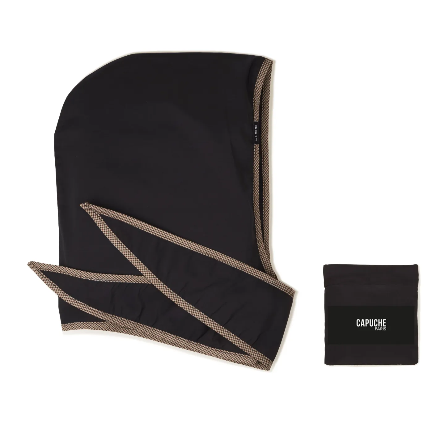 Capuche de pluie Noire Pied de poule  Reference : 13588| Chapellerie Traclet